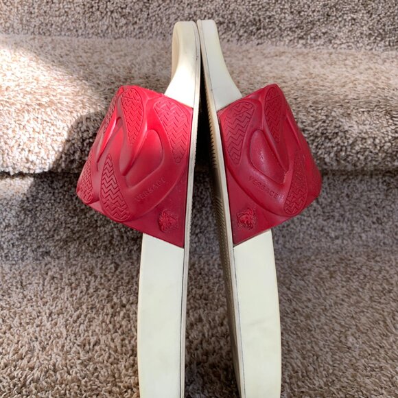 Versace Men's Red Rubber Slides - Picture 10 of 12
